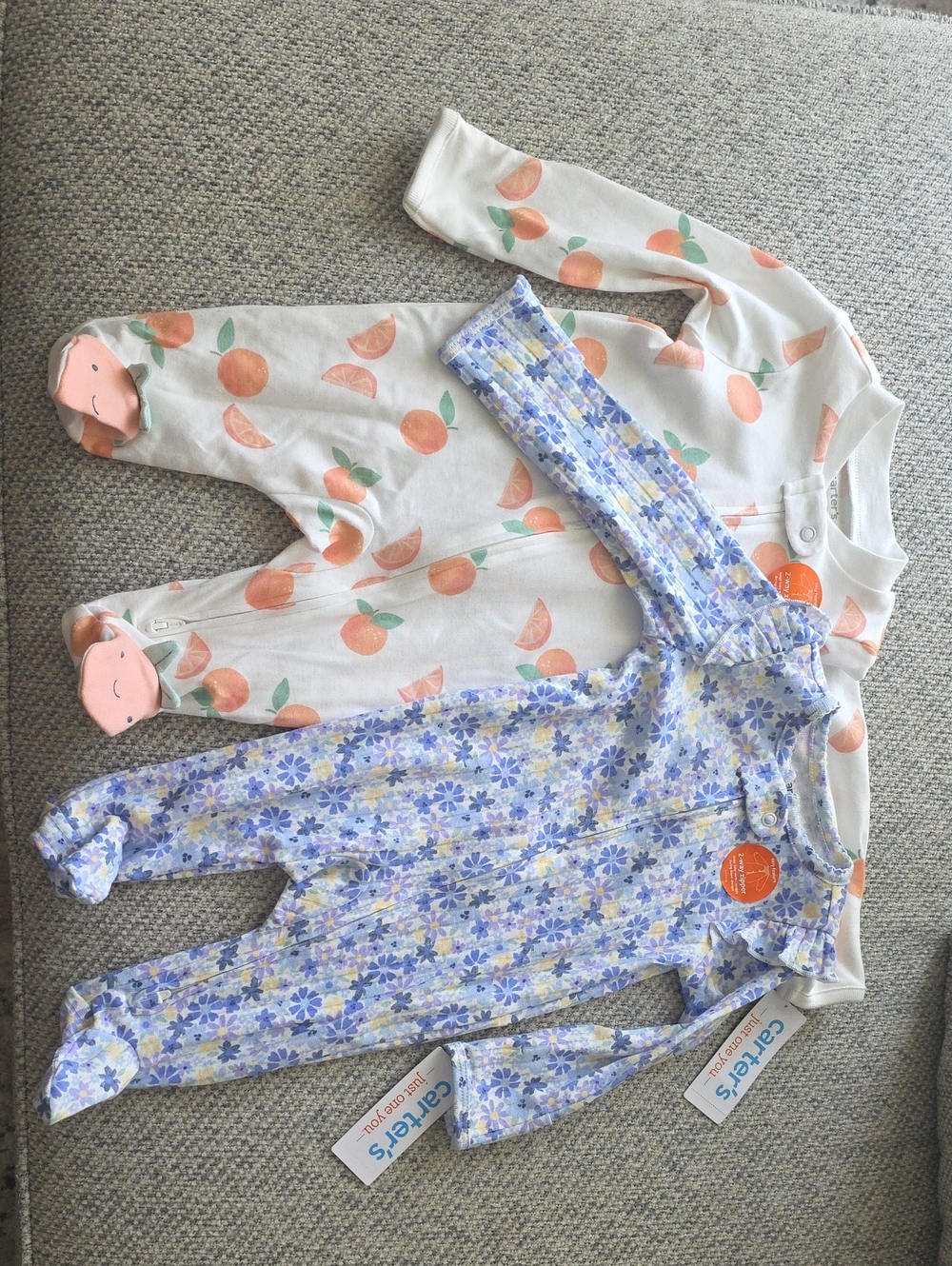 Pair Of Carter's Baby Floral and Orange Print Footed Onsies